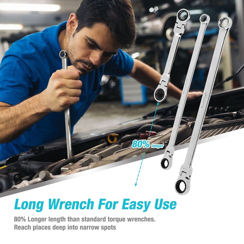 DURATECH Extra Long Flex Head Ratcheting Wrench Set 27PCS 8-22mm Socket Adapters gallery