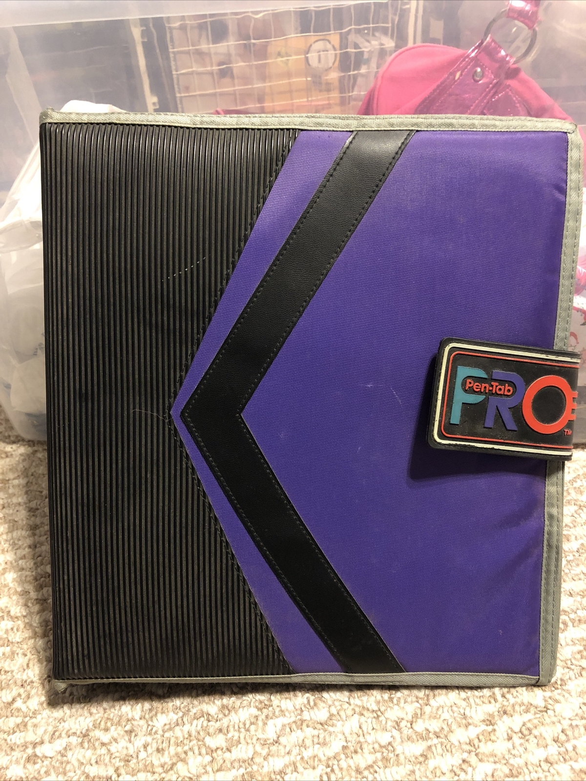 Vtg Pen-Tab Velcrow Pro Stuff Retro Color 3-Ring Notebook School Binder Purple gallery