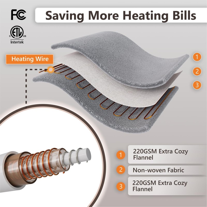 Wapaneus Heated Blanket Electric Throw 72" x 84" Full 72*84in, Light Grey gallery