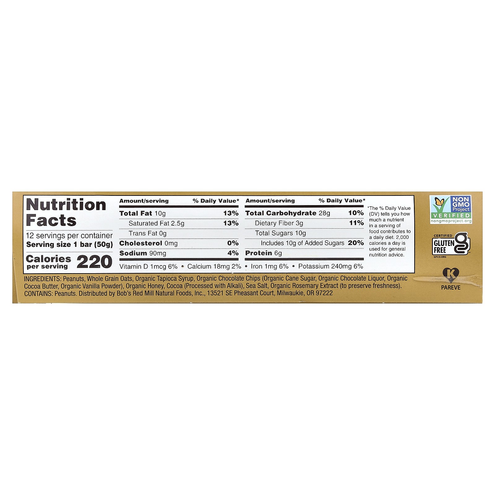 Bob's Bar, Peanut Butter, Chocolate & Oats, 12 Bars, 1.76 oz (50 g) Each gallery