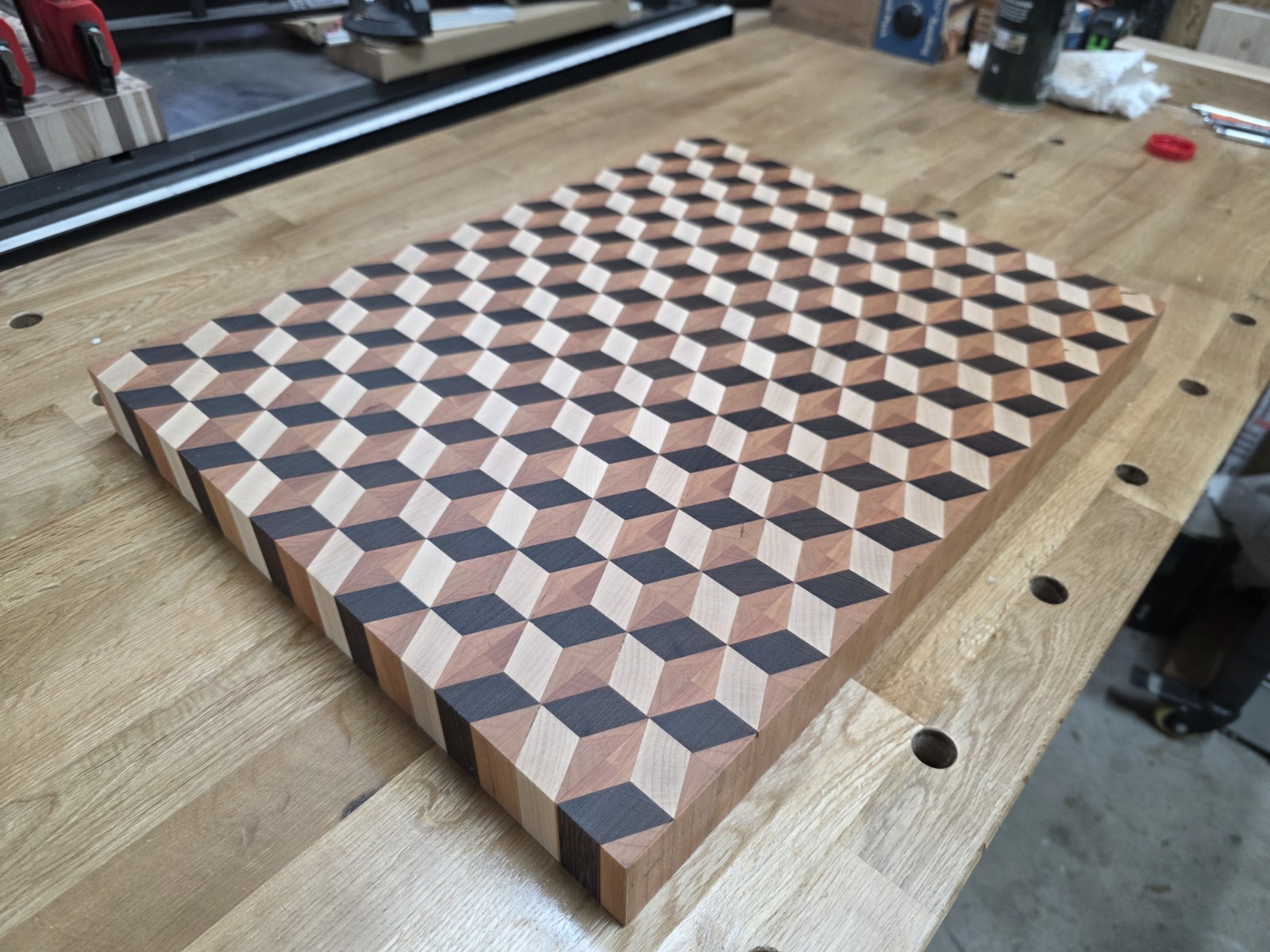 Handcrafted WENGE/CHERRY/MAPLE 3-D End Grain Cutting Board gallery