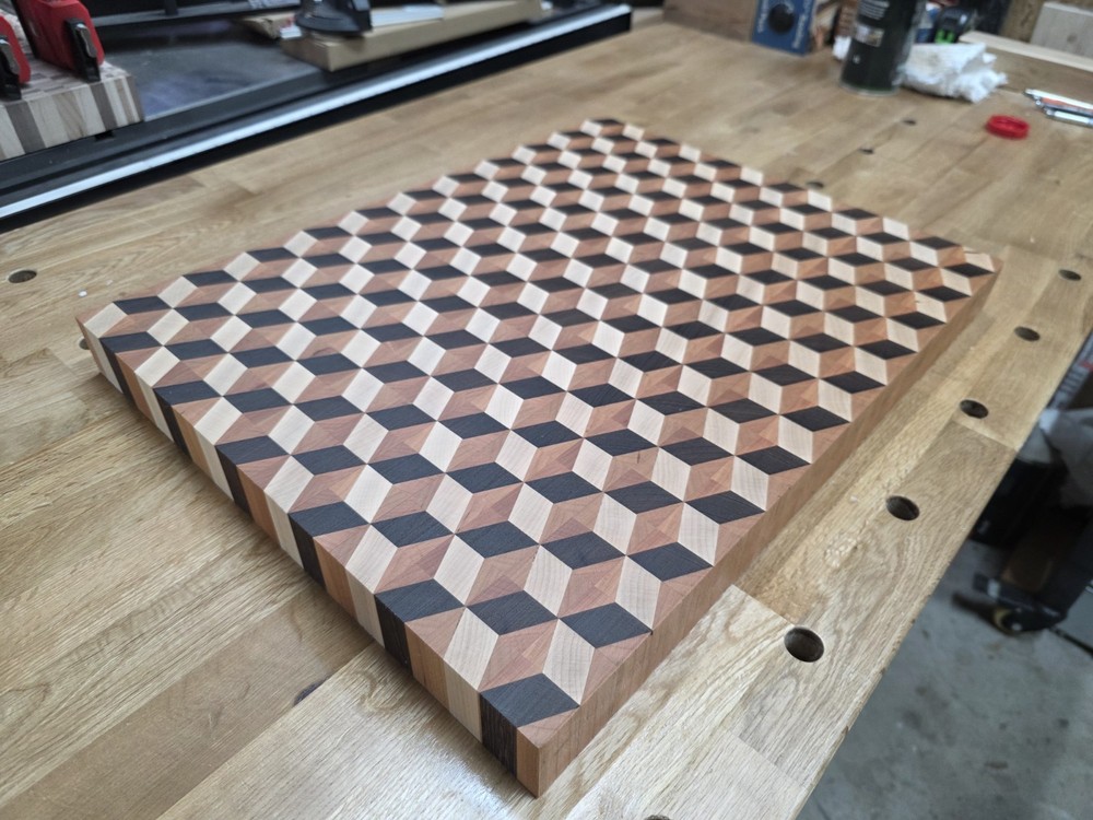 Handcrafted WENGE/CHERRY/MAPLE 3-D End Grain Cutting Board