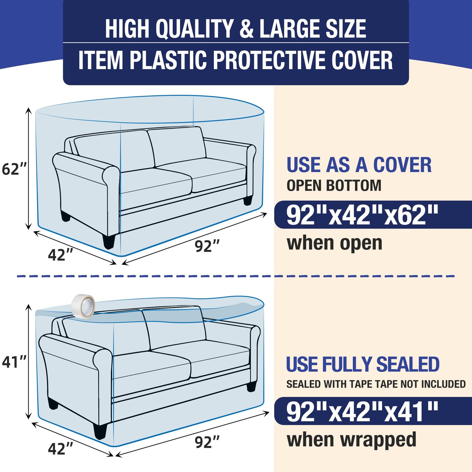 Extra Large Sofa Moving Cover for Storage Transportation, Sofa Couch Clear Pl... gallery