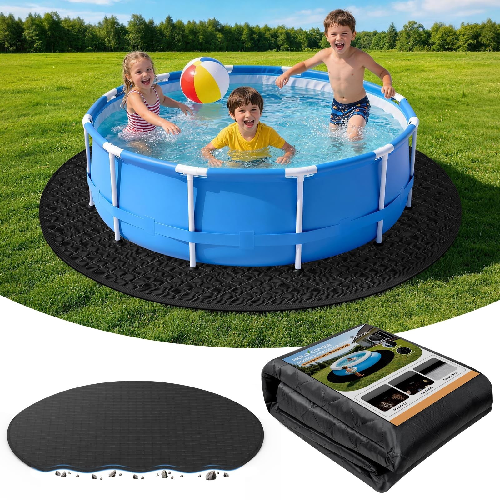 8FT Round Pool Liner Pad - Waterproof Mat for Above Ground Pools, Debris Protect gallery