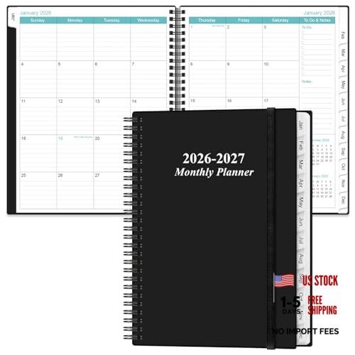 2026-2027 Monthly Planner - 18 Monthly Calendar, January 2026 - 9" x 11" Black gallery