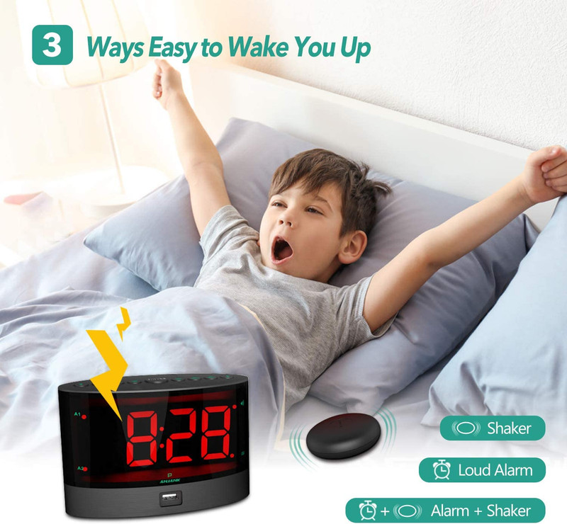 Extra Loud Alarm Clock w/ Wireless Bed Shaker Vibrating for Heavy Sleepers Deaf gallery