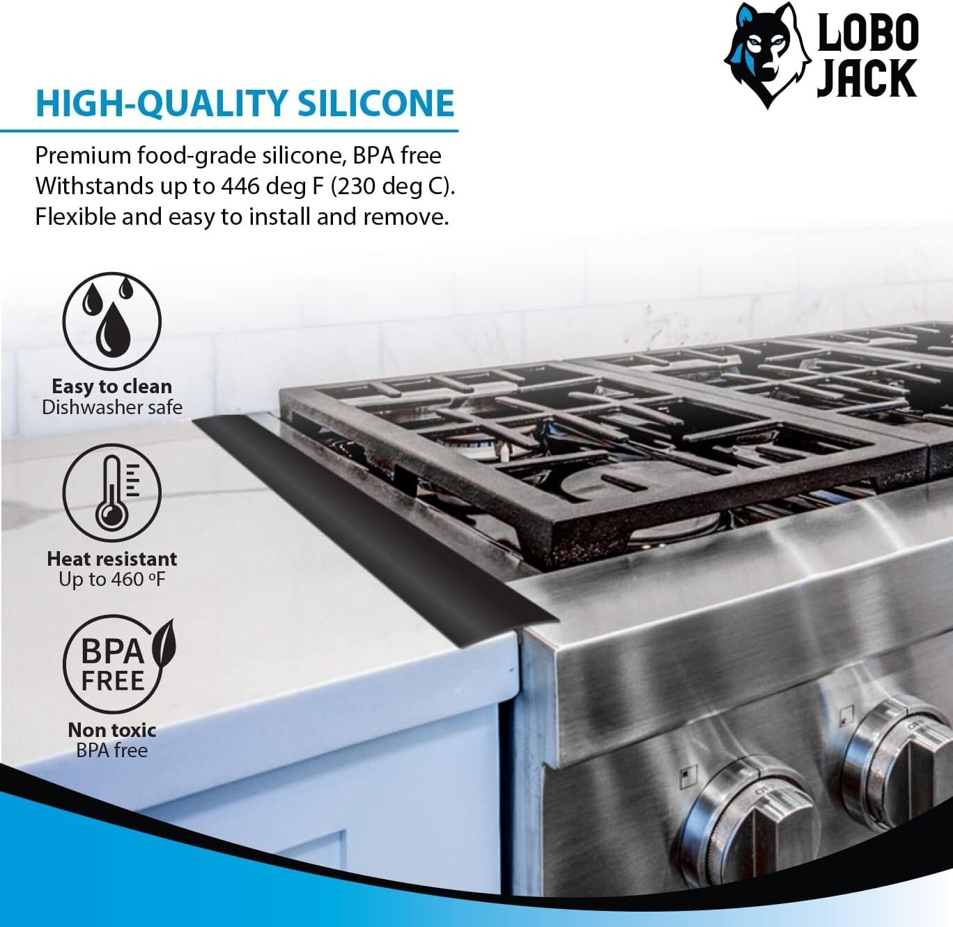 Kitchen Stove Silicone Gap Covers - Heat Resistant, 21 Inches, Black (2 Pack) gallery