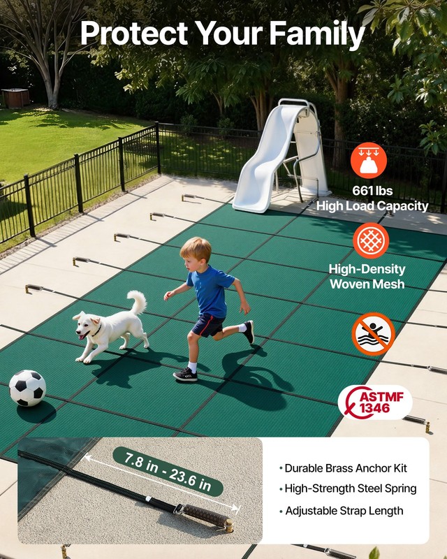 VEVOR Pool Safety Cover Inground Pool Cover 18x38ft, Rectangle Safety Pool Cover gallery