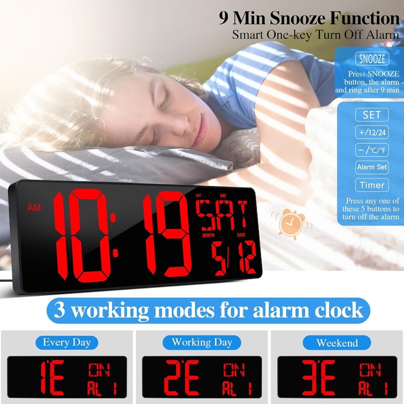 Large Digital Wall Clock with Remote Control 17.2" LED Large Display Timer with gallery
