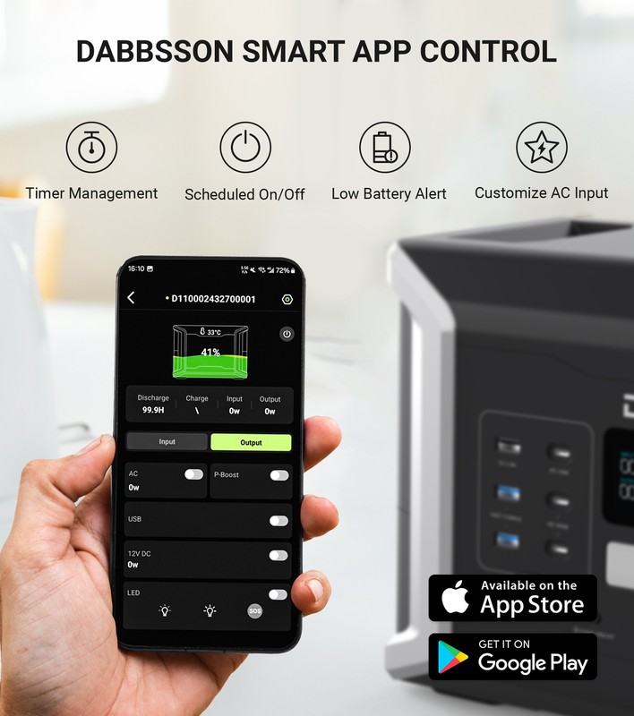 Dabbsson 1024Wh 2000W Portable Power Station Solar Generator + 120W Solar Panel gallery