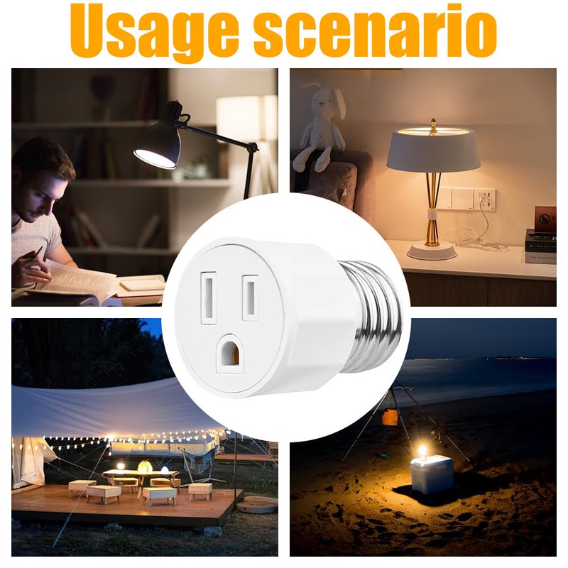 2 Pack E26/E27 2/3 Prong Light Socket to Plug Adapter Polarized Screw in Outlet gallery