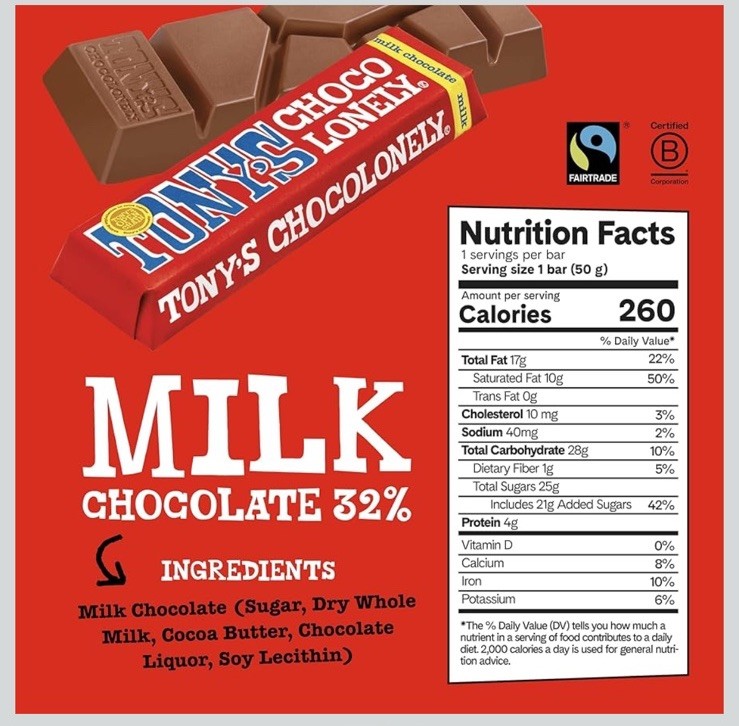 Tony’s Chocolonely Belgian Milk Chocolate Candy Bar, Pure Chocolate Bars 20 Pack gallery