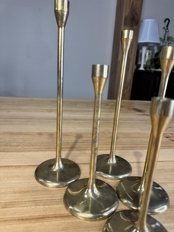 Brass & Copper Collection Cobalt Candlestick Holders Set 5 Gold MCM Vintage gallery