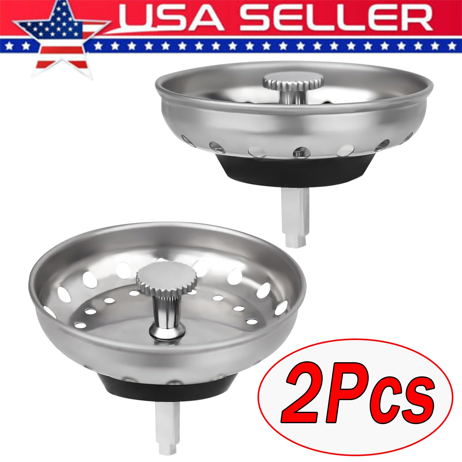 2 Pcs Stainless Steel Home Kitchen Sink Drain Stopper Basket Strainer Waste Plug gallery
