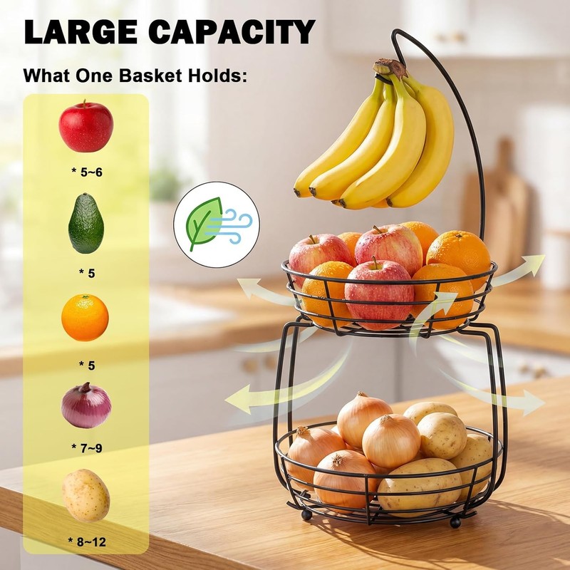 2 Tier Fruit Bowl, Stackable Fruit Basket-Vegetable Holder, Large Capacity Thick gallery