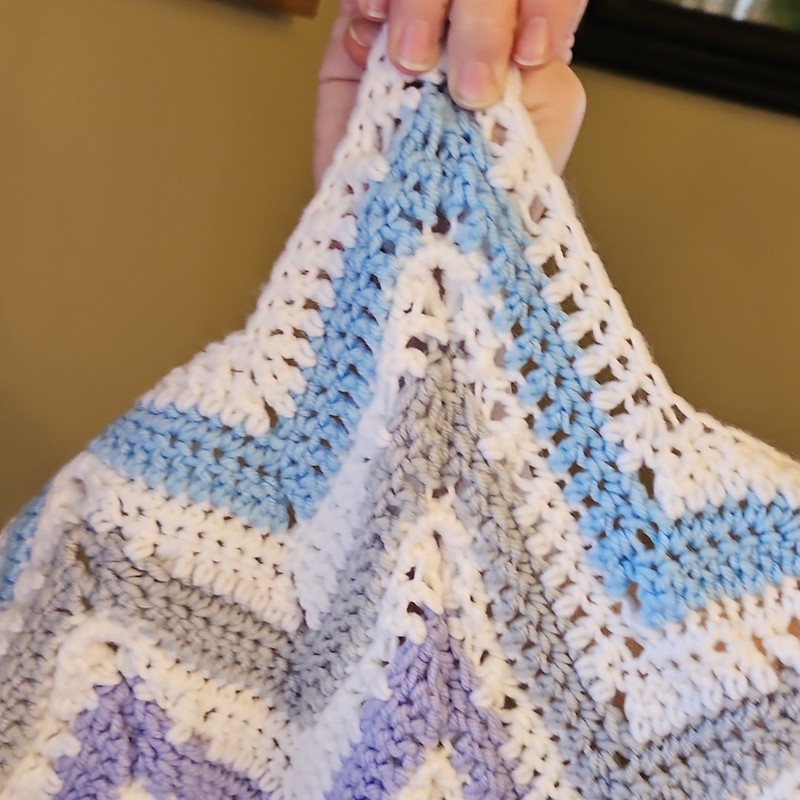 Handmade Crochet Chevron Sofa Throw Blanket Large White Blue Purple Gray gallery