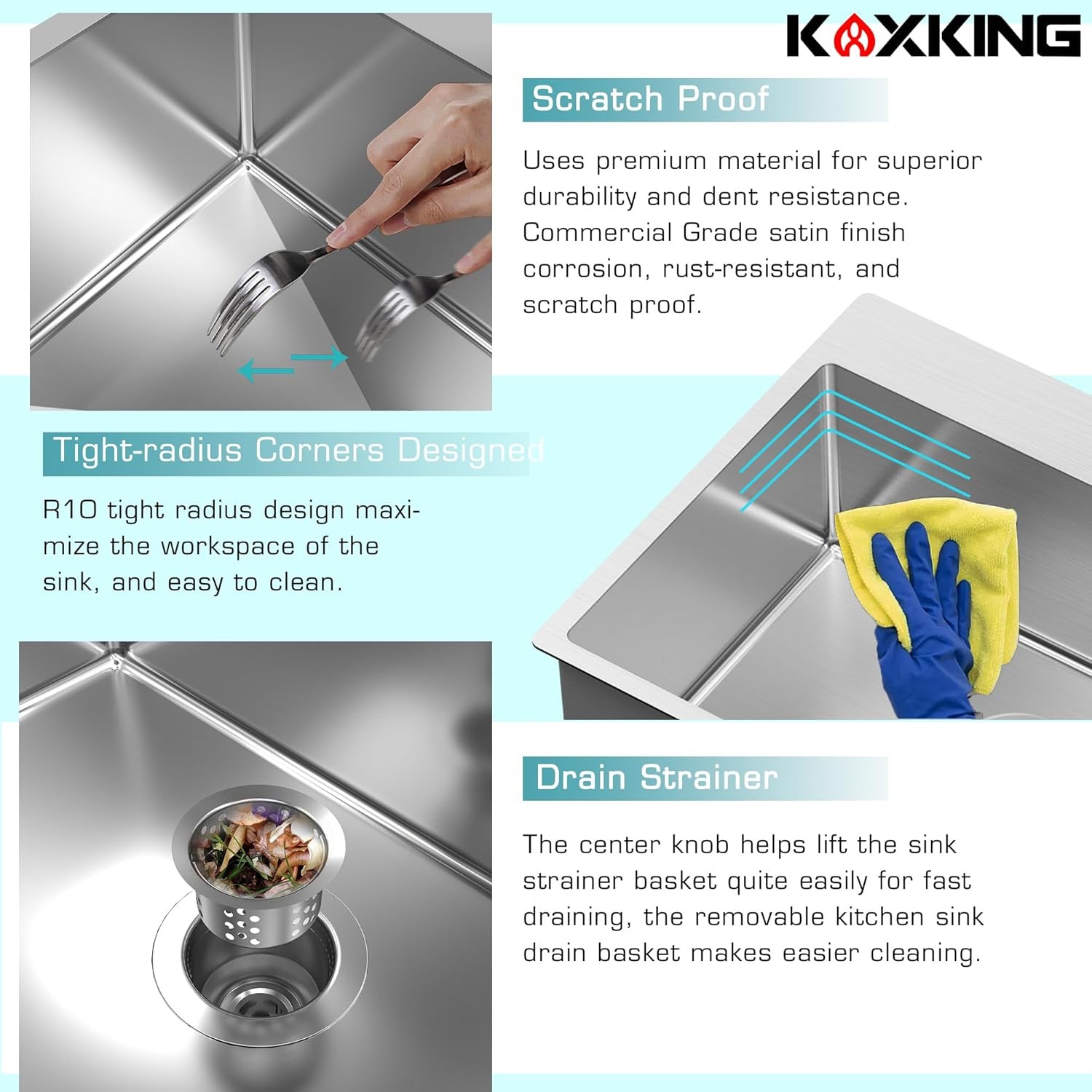 15/25/28/32in ,Drop In Kitchen Sink Stainless Steel Single Bowl with Bottom Grid gallery