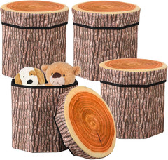 4 Pcs Tree Stump Storage Stools, Creative Storage Ottomans, Folding Chairs with