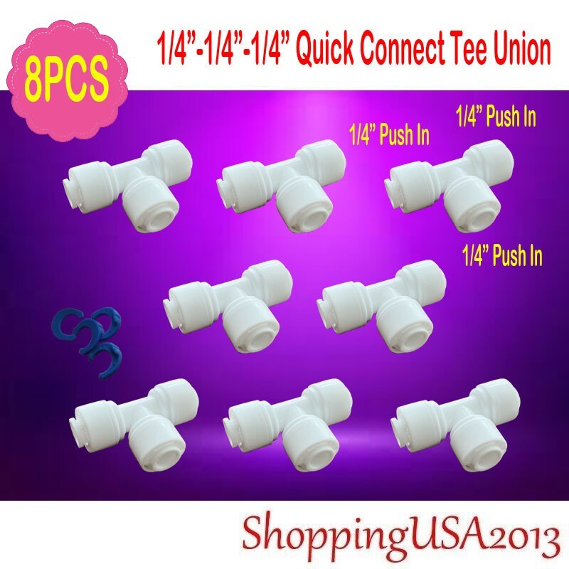 8 Pcs Quick Connect Tee Union Fitting 1/4" Push In Connector Water Filter RO BSP gallery
