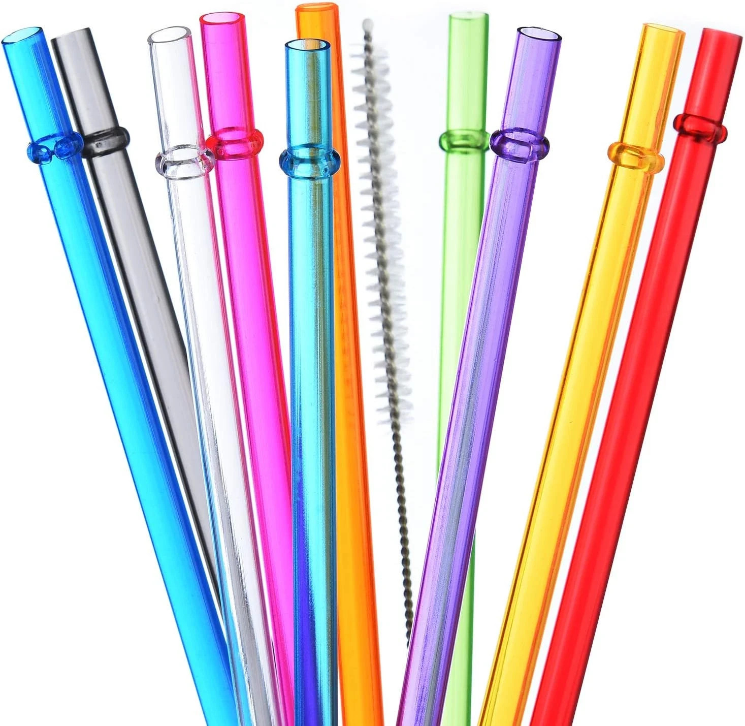 10.5 in Long Reusable Plastic Straws with Brush, Tritan Hard Plastic Tumbler Str gallery