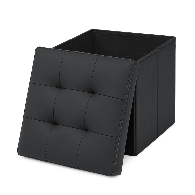 Faux Leather Black Storage Ottoman Classic Cube Seat Home Entryway Décor Benches gallery