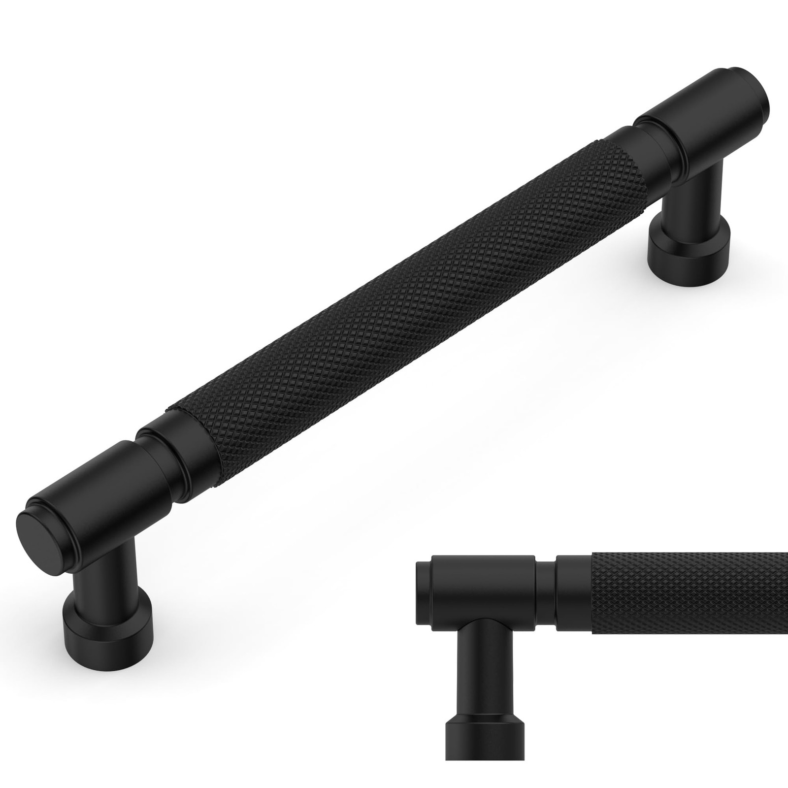 10 PCS 5 Inch 128mm Matte Black Knurled Kitchen Cabinet Pulls ZH0072 gallery