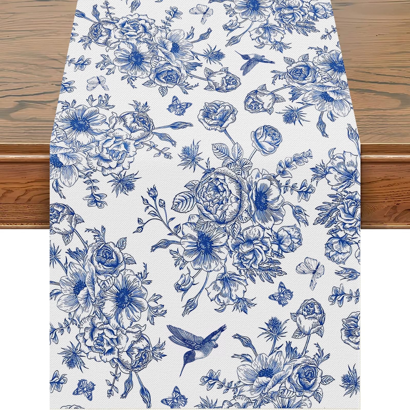 Snycler 13x48 Inch Table Runner Blue Monochrome 13" x 48", Sketch Flower gallery