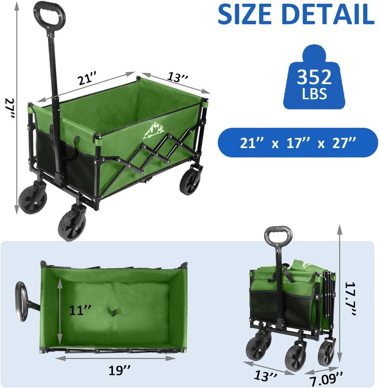 Collapsible Wagon Folding Utility Cart, Beach Wagon 352LBS Heavy-Duty with Adjus gallery