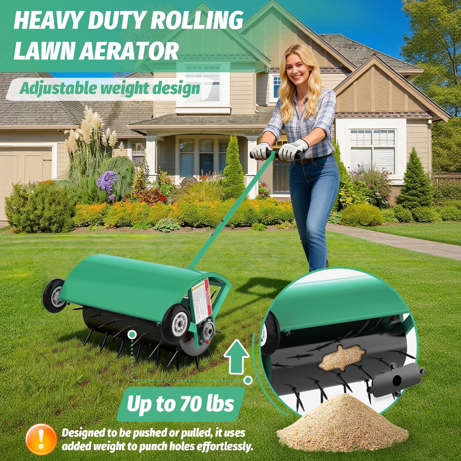 24 Inch Rolling Lawn Aerator, Heavy Duty Manual Aerator Tool, Up to 70 lbs, P... gallery