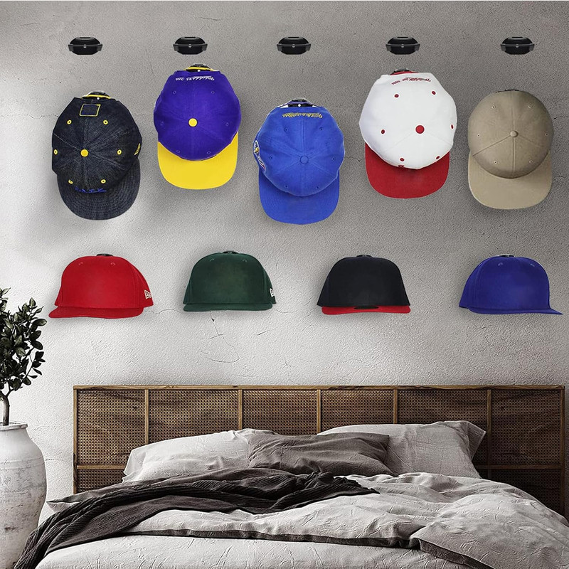 24 Pack Adhesive Hat Hooks Wall Mounted Hat Rack for Baseball Caps Black gallery