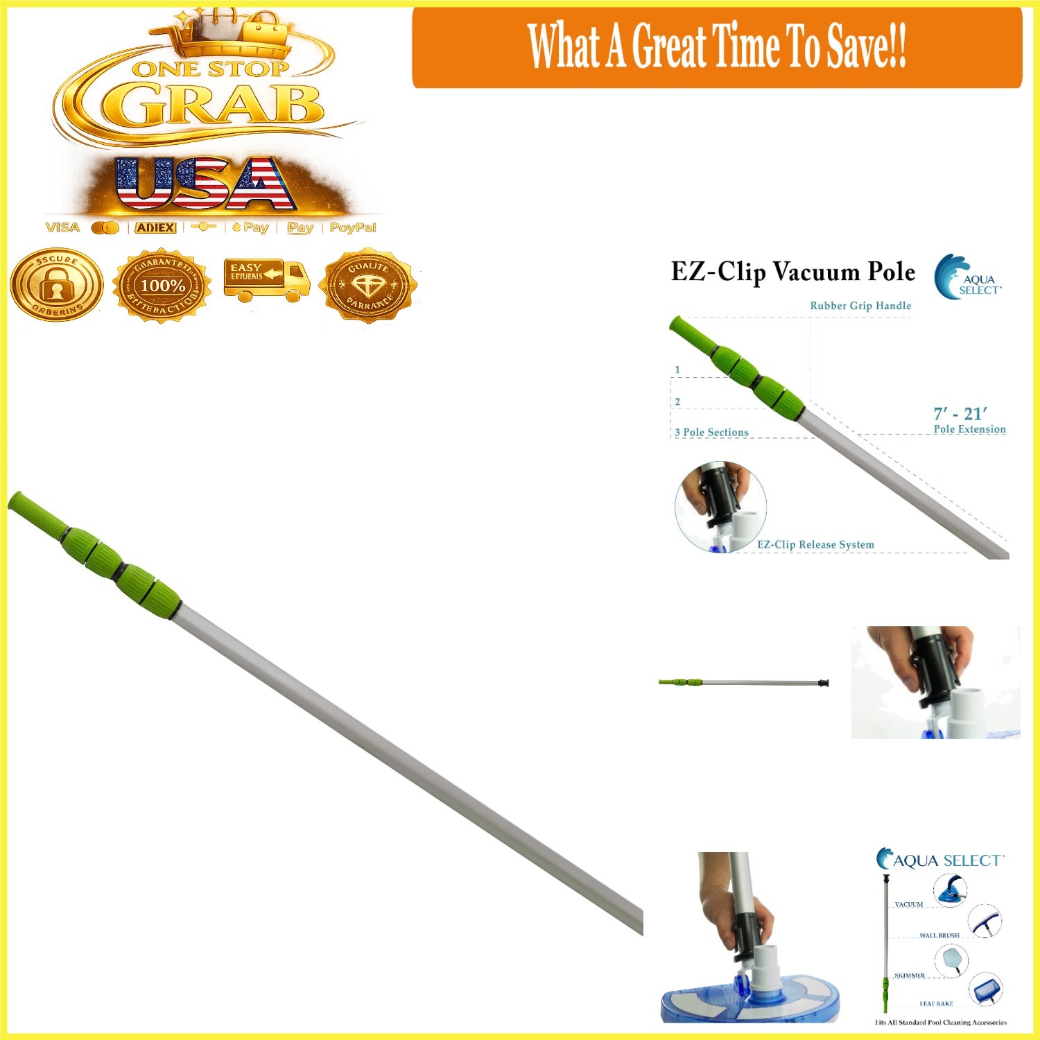 7-21 Ft Aluminum Telescoping Pool Vacuum Pole Heavy Duty Grip gallery