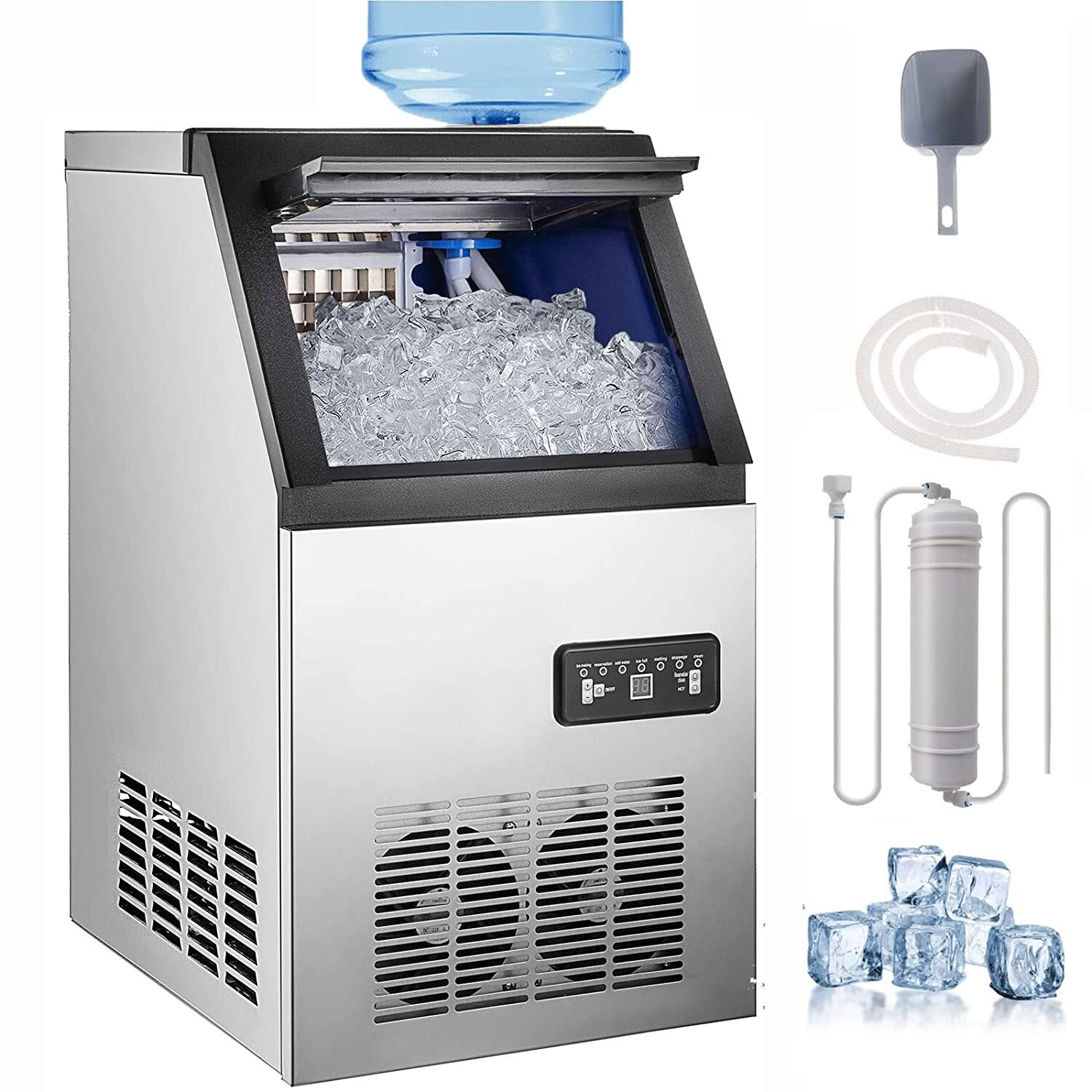 132lbs Built-in Commercial Ice Maker Stainless Steel Freestanding Cube Machine gallery