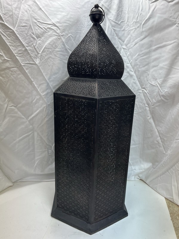 Large 30” Moroccan Floor/ Tabletop Lantern Pierced Metal Filigree Candle Holder gallery