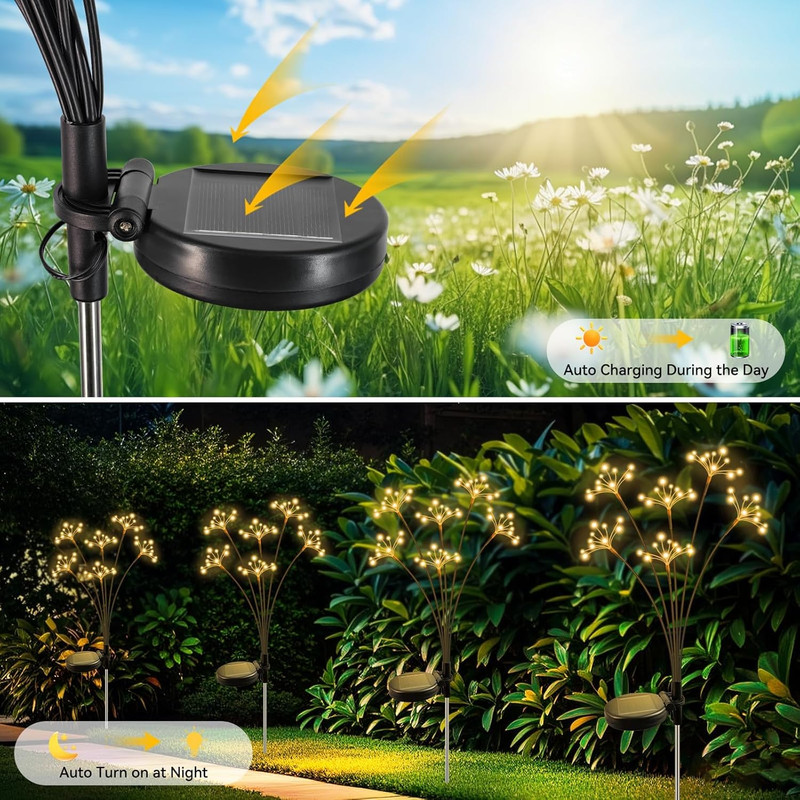 Solar Garden Lights, New Upgraded 4 Pack Solar Swaying Starburst Light, Waterpro gallery