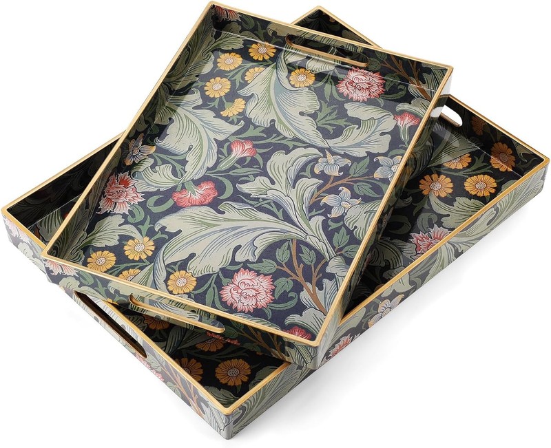 2 Pcs Serving Trays W/ Handles Plastic Tray Ottoman Coffee Table William Morris gallery