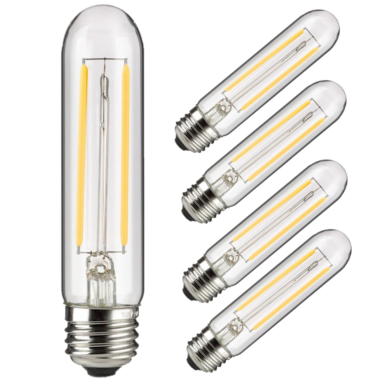 5Pack T10 LED Tubular Light Bulb, Edison Bulb, 2W (25W), 3000K, Clear Glass E26 gallery