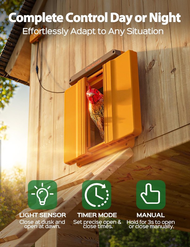 Chickcozy Solar-Powered Automatic Chicken Coop Door Dual Motor Chicken Coop gallery