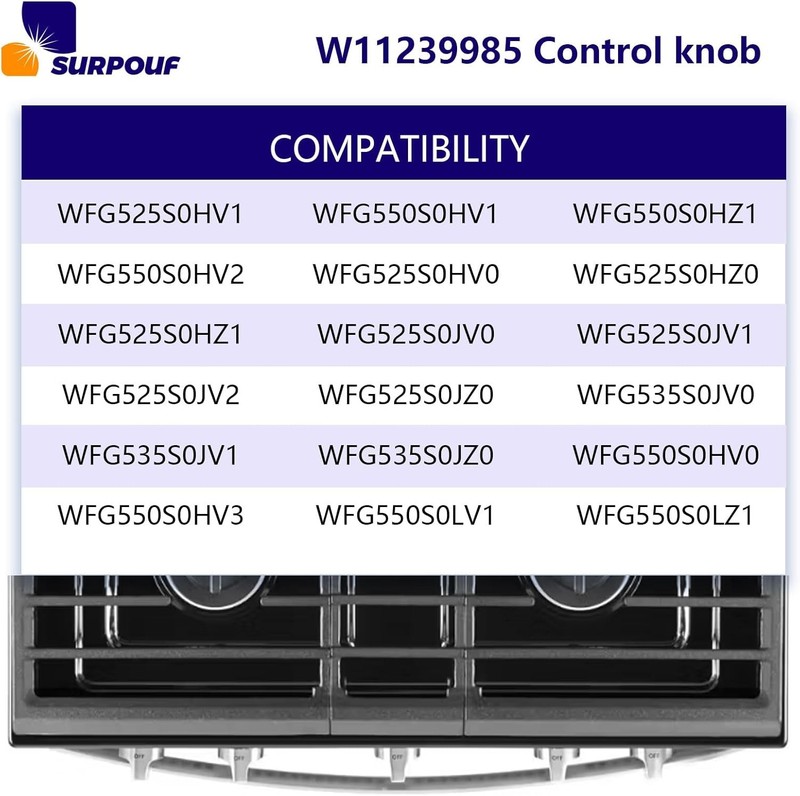 W11239985 Control Knob Compatible with Whirlpool Gas Ranges Replace Sliver gallery