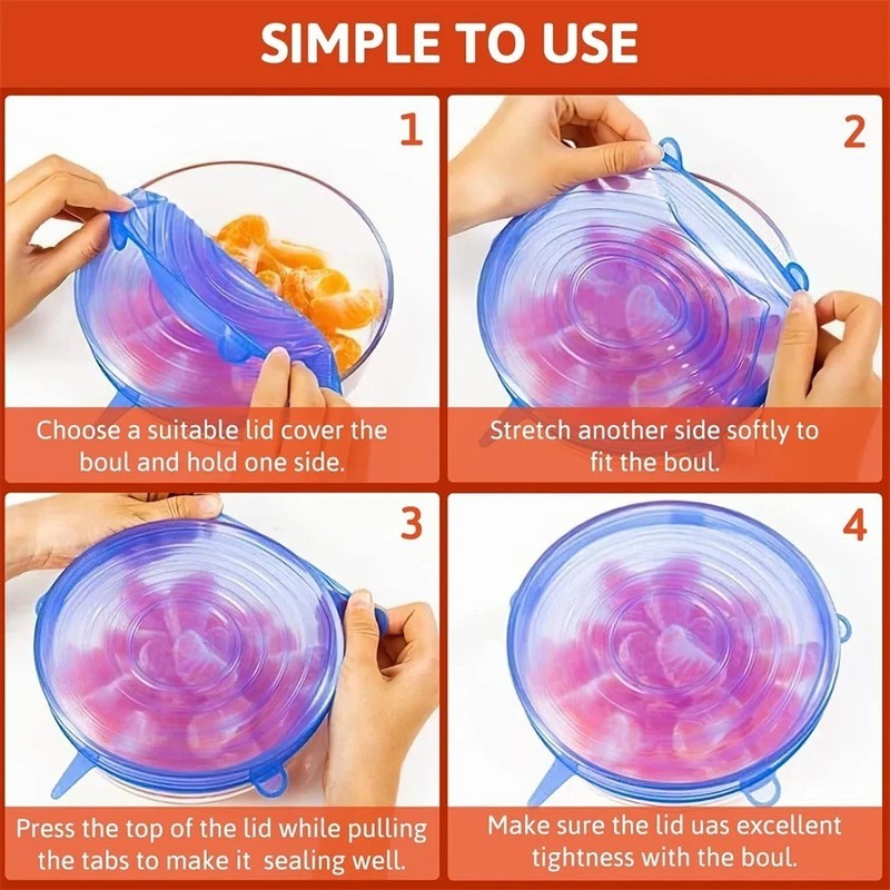 6Pcs Stretch Silicone Lids Bowl Reusable Kitchen Food Storage Wrap Sealing Cover gallery