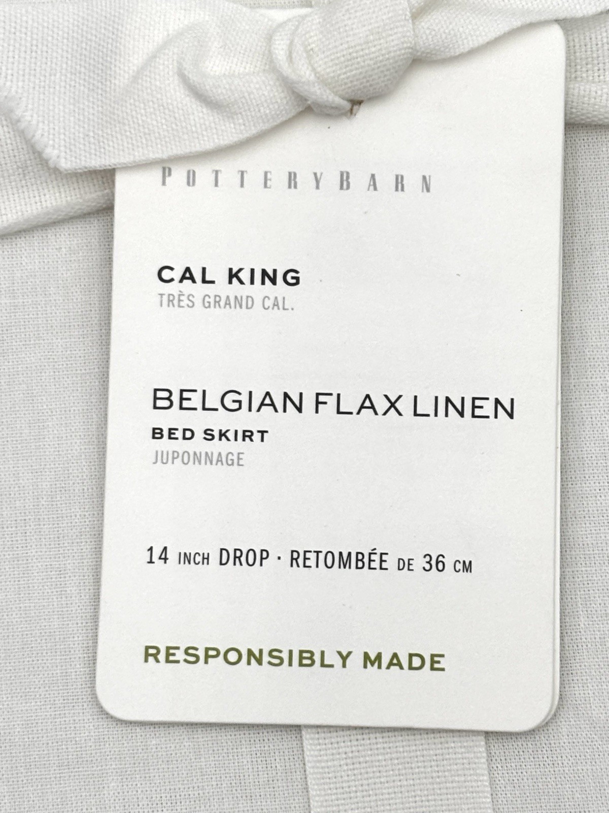 Pottery Barn Belgian Flax Linen Cal King Bed Skirt White 14” Drop NEW gallery