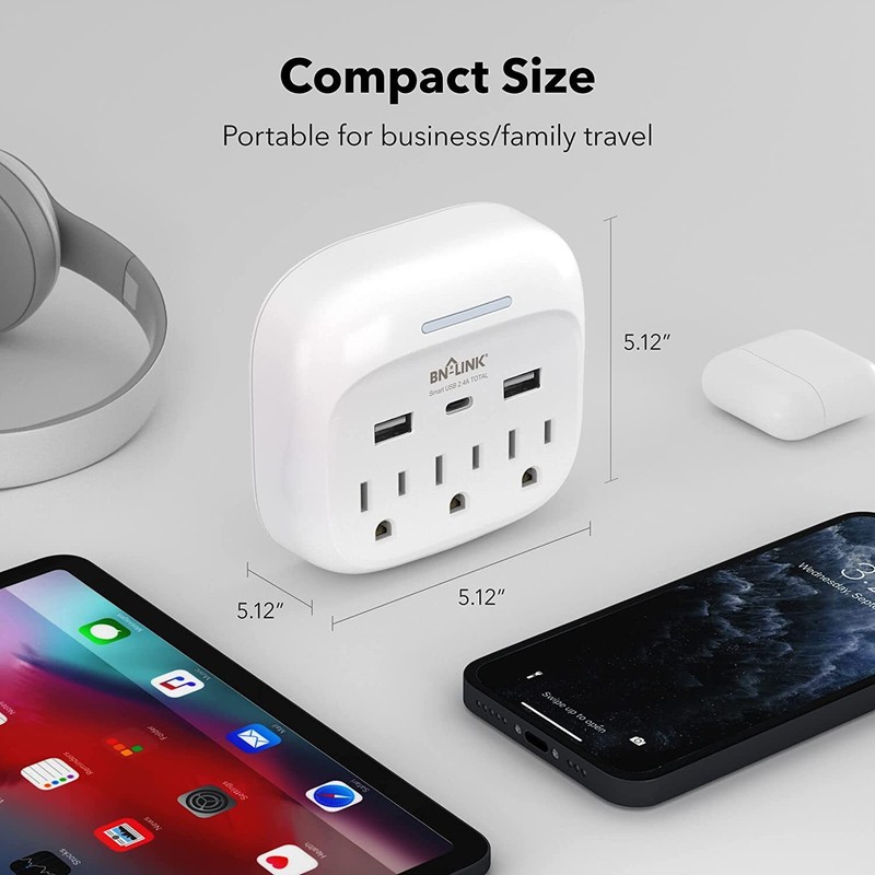 Multi Plug Outlet Extender With USB C, 3 Outlets Surge Protector 600J Wall Plug gallery