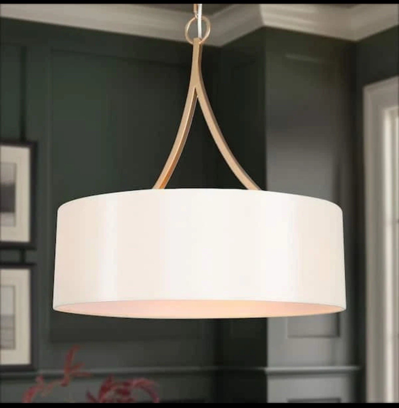 Zevni 3-Light Modern Dark Gold Pendant Light Farmhouse Chandelier w Fabric Drum gallery