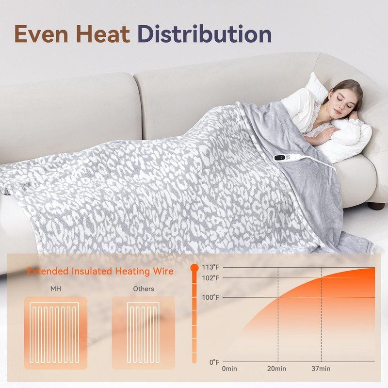 Leopard Print Heated Throw Blanket, ETL & FCC Certified Electric Blanket, Was... gallery