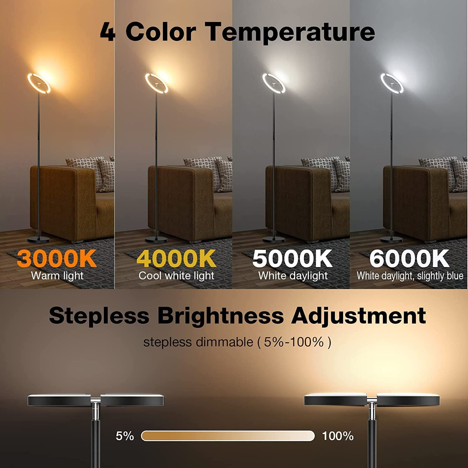 LED Floor Lamp Rotatable 22W Dimmable Touch Remote 3000-6000K Black SIBRILLE gallery