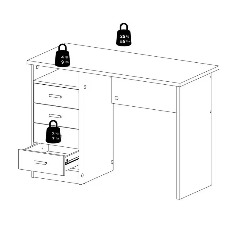 44 In. Rectangular White 4 Drawer Writing Desk with Built-In Storage gallery