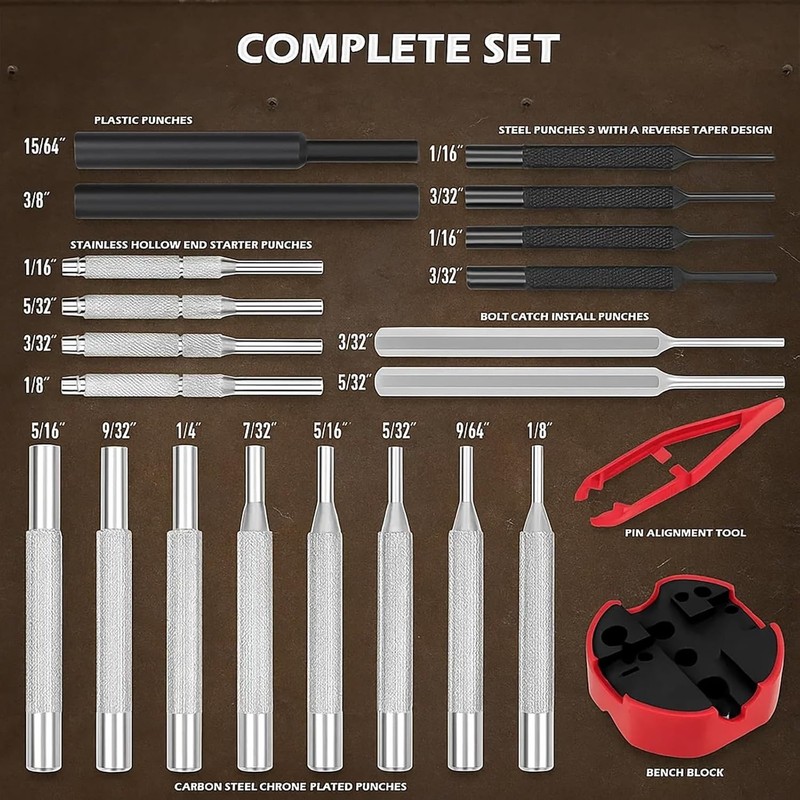 Pin Punch Hammer Set 25 Pieces Precision Crafting Tool for Mechanical Repair gallery