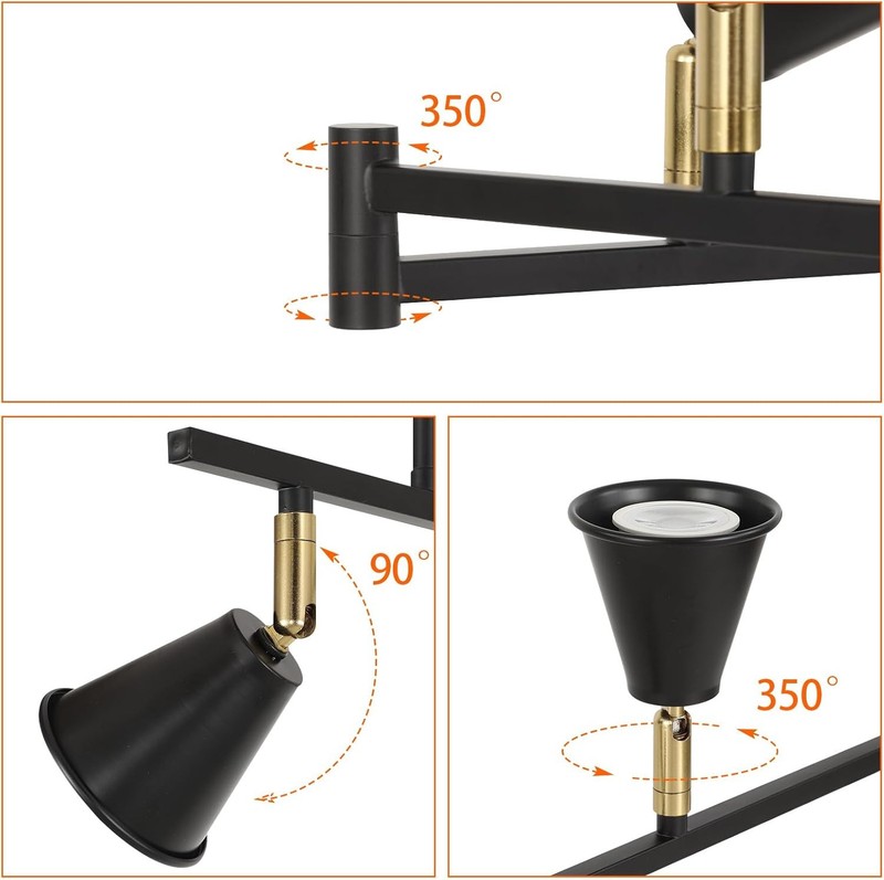 KEESFU 46 in 6-Light Black Pendant Head Integrated LED Corded Electric Flexible gallery