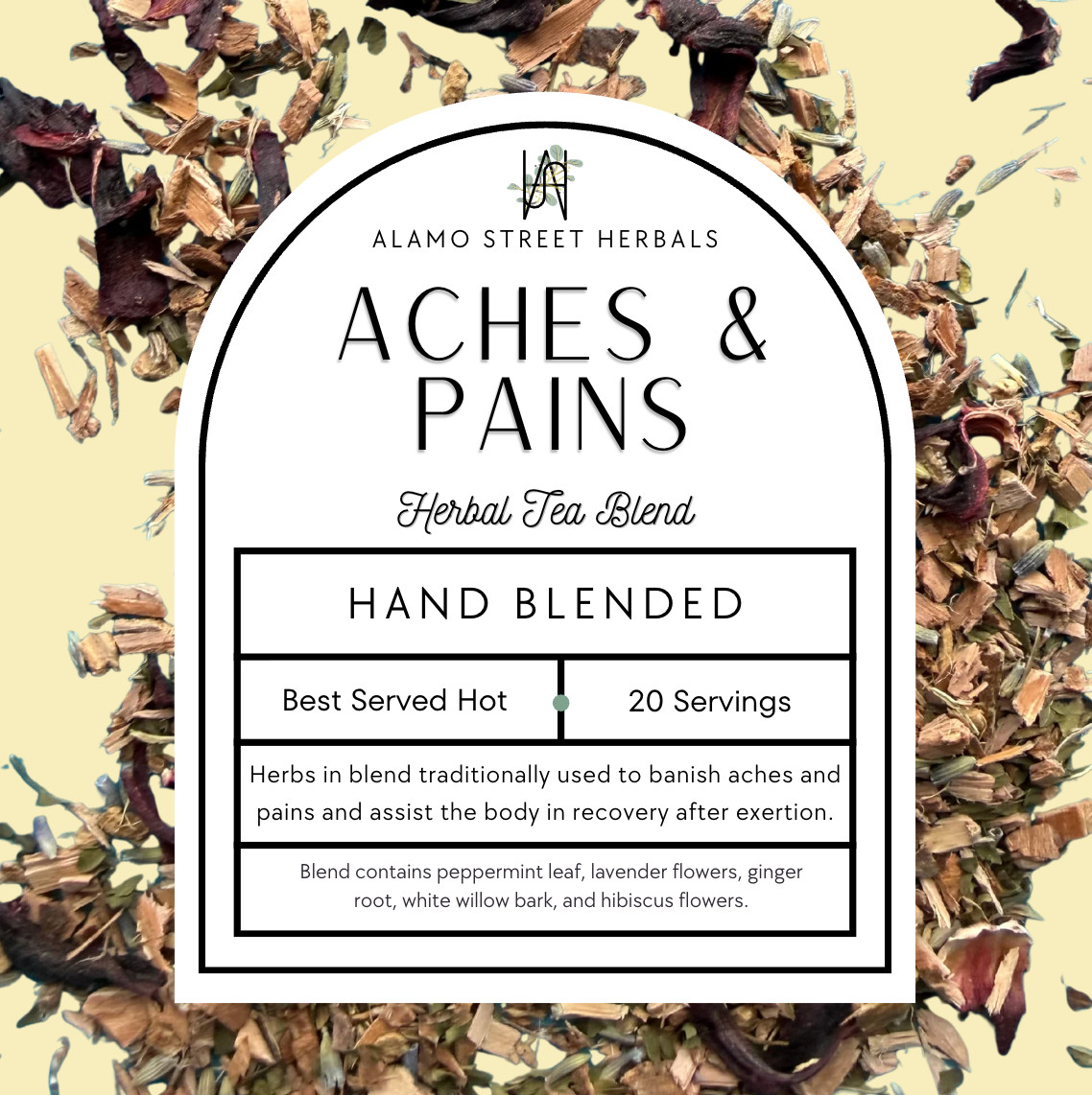Aches & Pains Herbal Tea -- Body aches, headache relief, pain relief gallery
