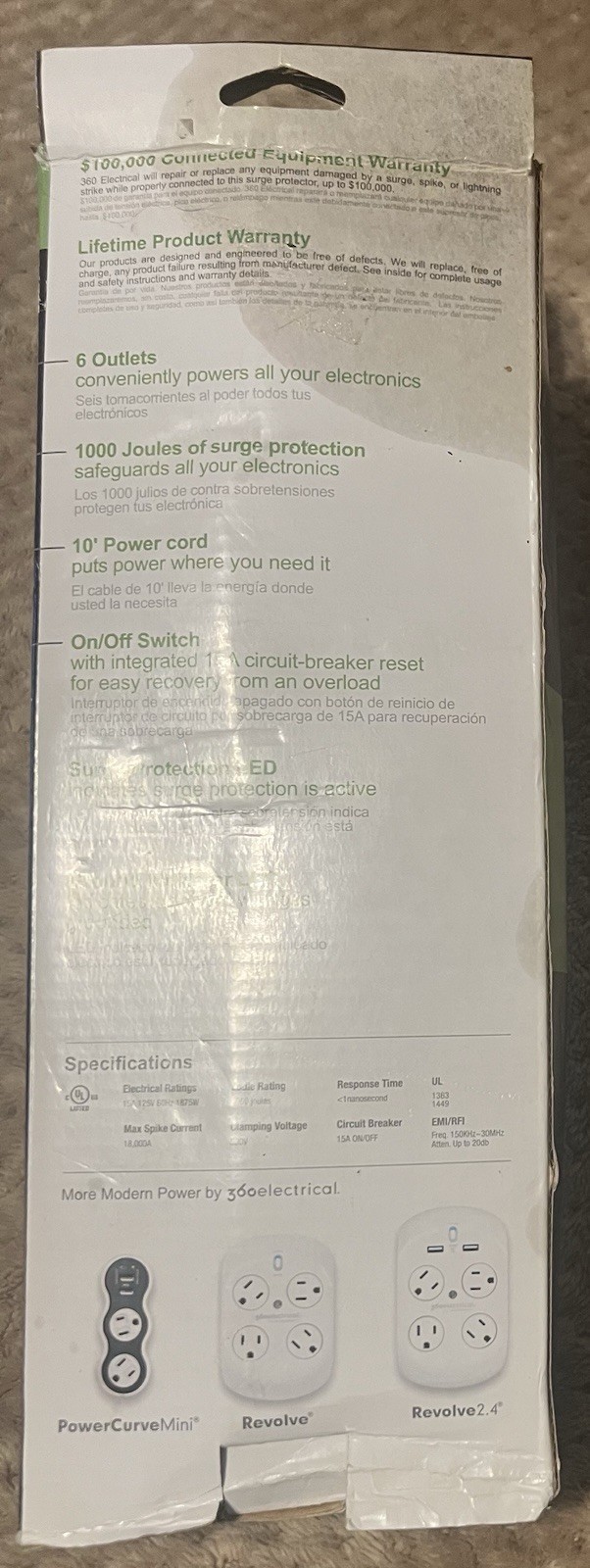 New 6 Plug Outlet With Surge Protector (Black) 10 Feet Long Cord New In Box gallery