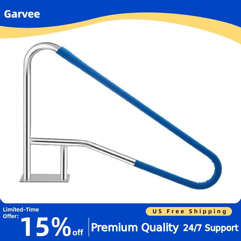 55x32in Pool Handrail 304 Stainless Steel 375LBS Nylon Blue Grip Cover Quick Mou gallery